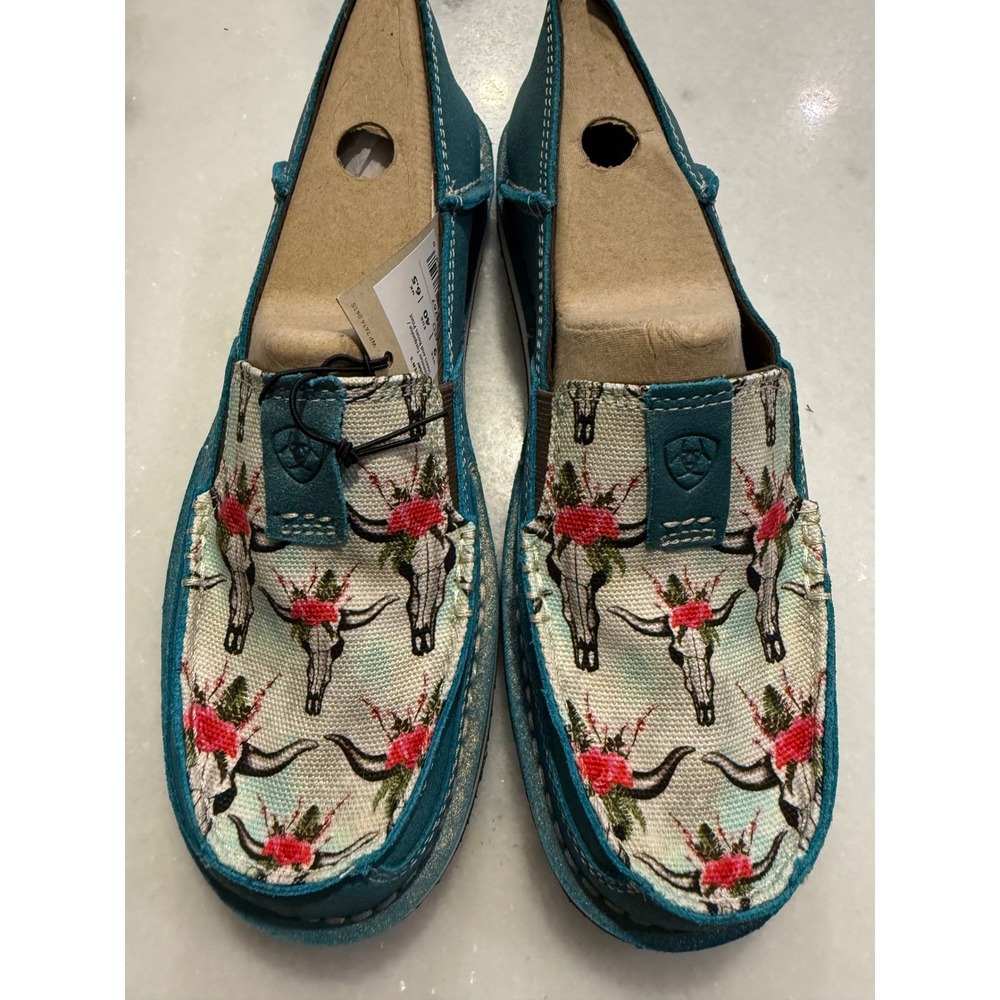 Ariat Cruiser Shoes Women 9 Turquoise Steers Roses Print Loafers 10024767